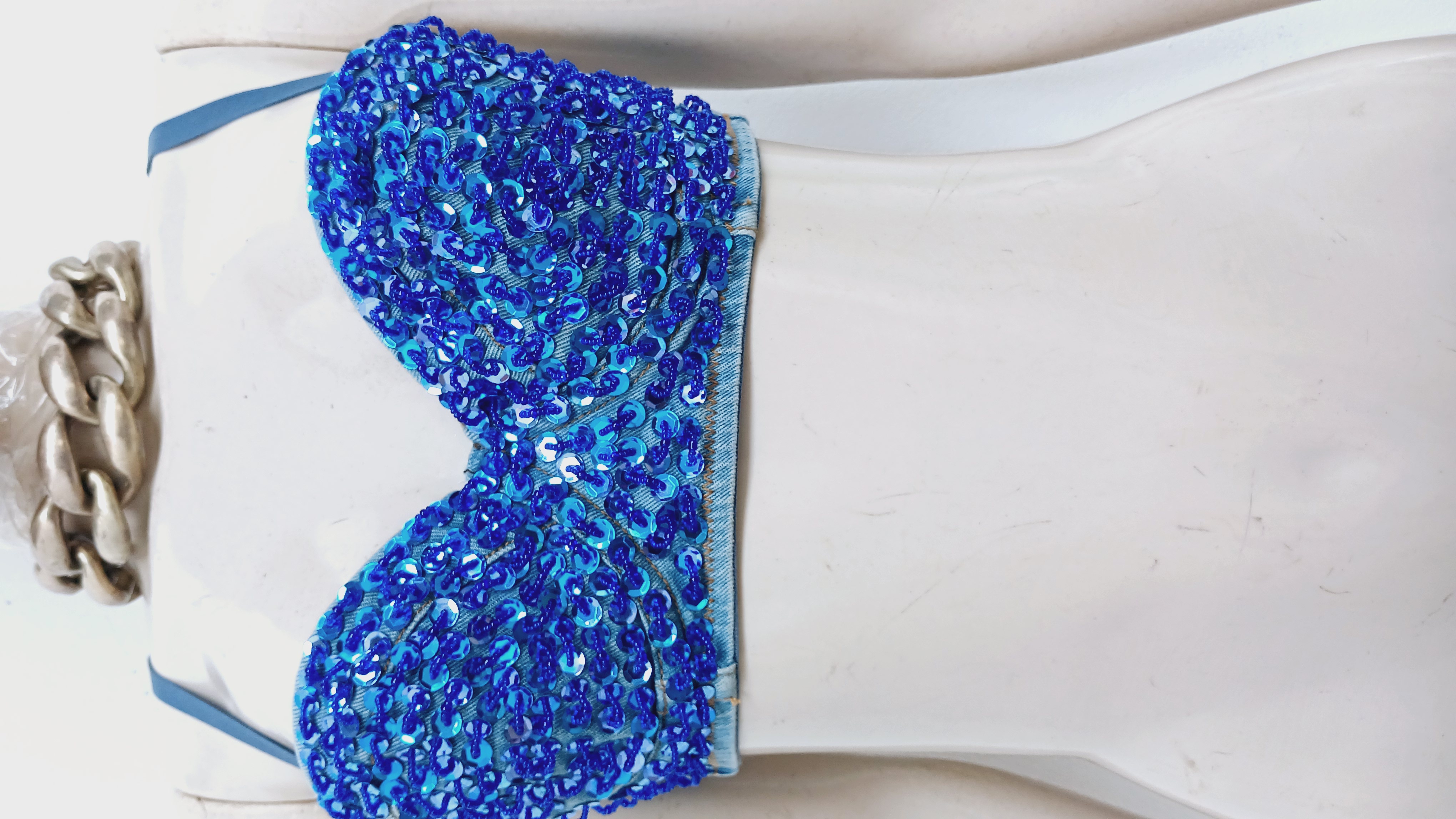 Blue Sequin Denim Bralette