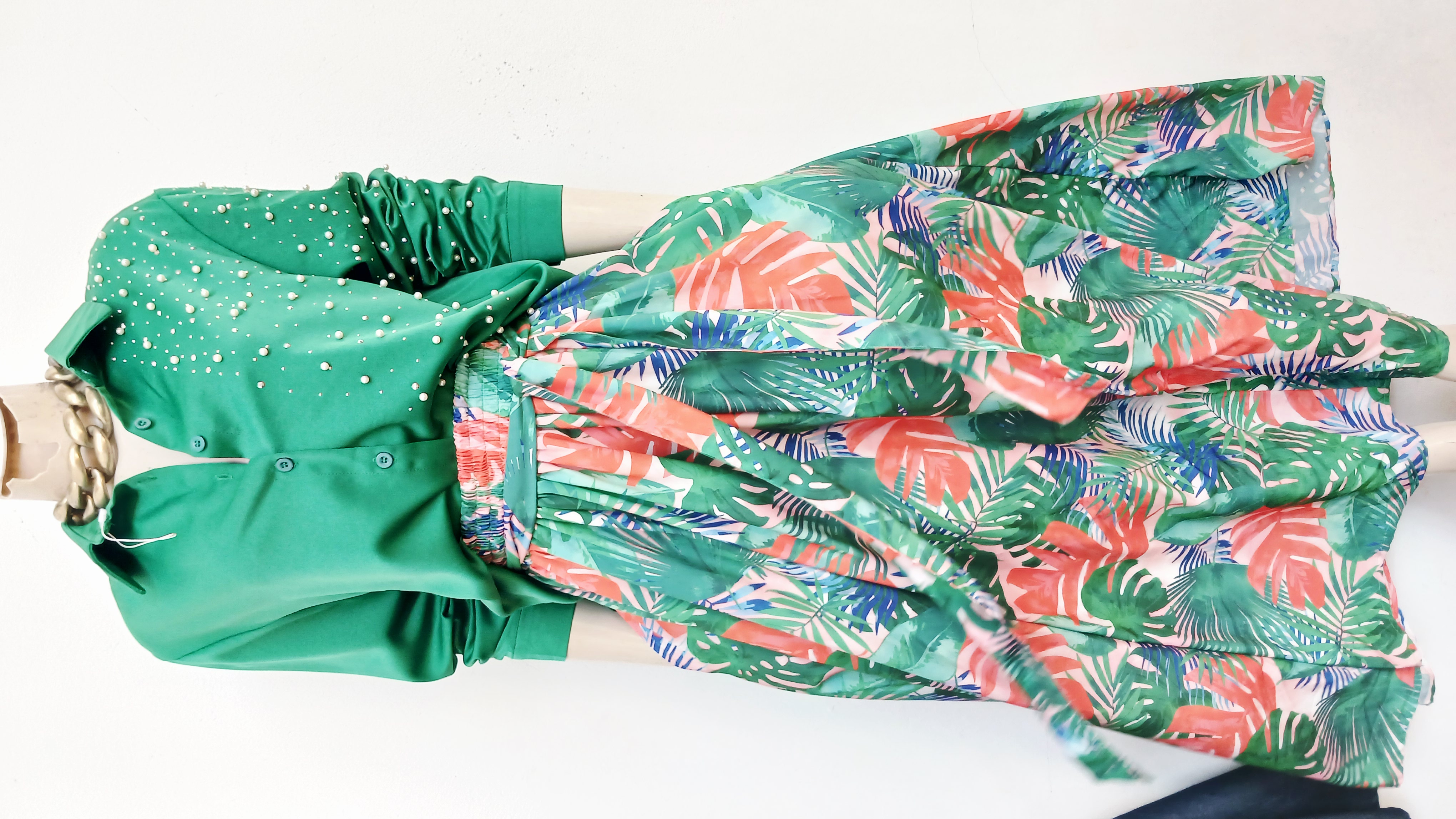 Tropical Print High-Waisted Midi Skirt